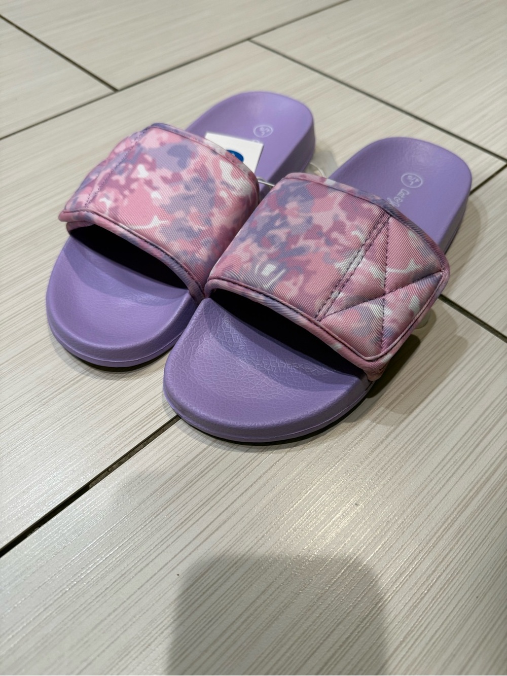 Cat & Jack Lilac pink Slide Sandals velcro Camo Strap big girls 4/5 nwt